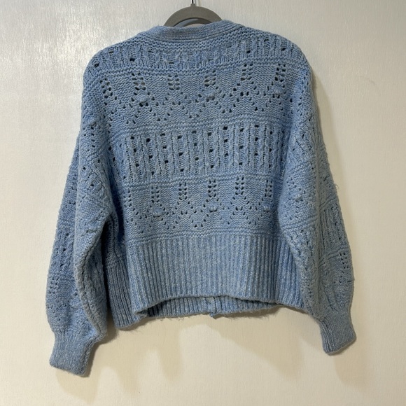 TOPSHOP WOMENS CROCHET CARDIGAN LONG SLEEVES LIGH BLUE Sz 4-6 - Picture 2 of 8